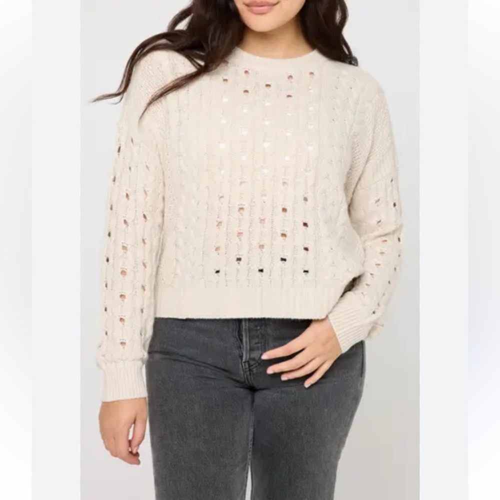 Spiritual Gangster Gemma Cable Knit Sweater Wool Alpaca White Sand Medium - Picture 2 of 13
